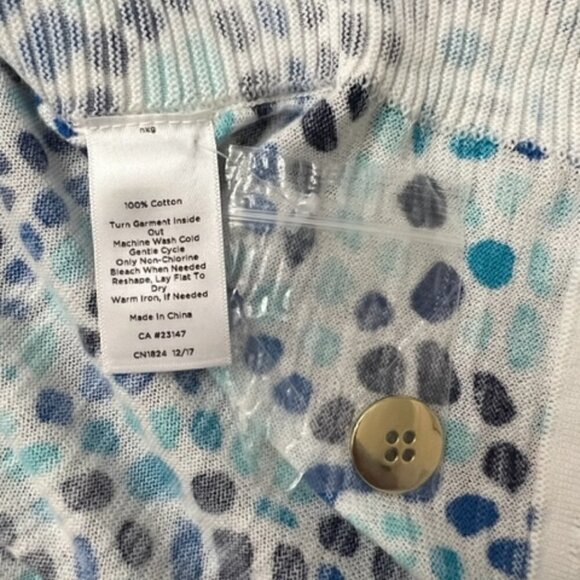 Talbots Petites Blue White Cotton Sweater Lightweight 3/4 Sleeves - Picture 5 of 5